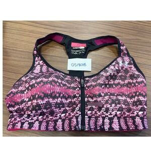 Under Armour HeatGear Front Zip Sport Bra Pink Black Snake Print 34C High Impact